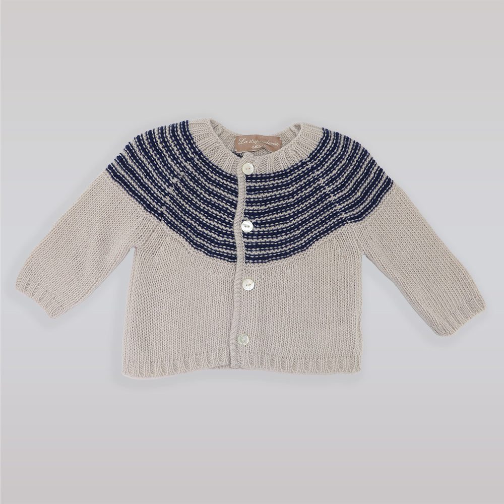 Premium La Stupenderia Ash Grey and Blue Kids Knit Cardigan