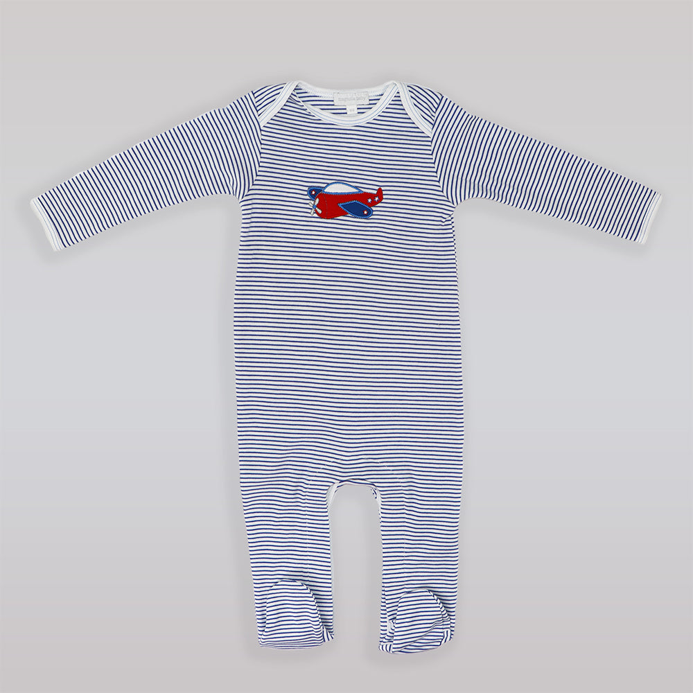 Magnolia Baby Flying A Applique Blue Pima Cotton Footie Romper