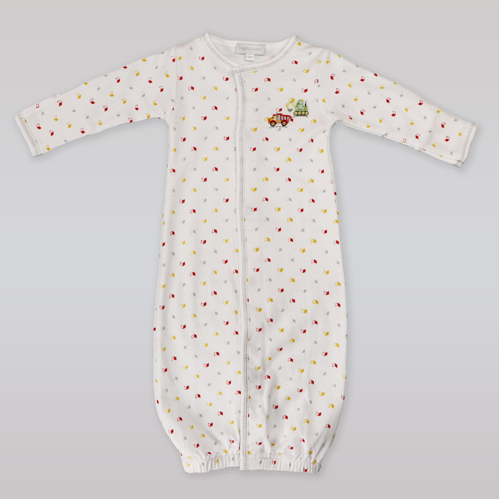 Magnolia Baby Construction Vehicle Print Pima Cotton Zipper Baby Footie