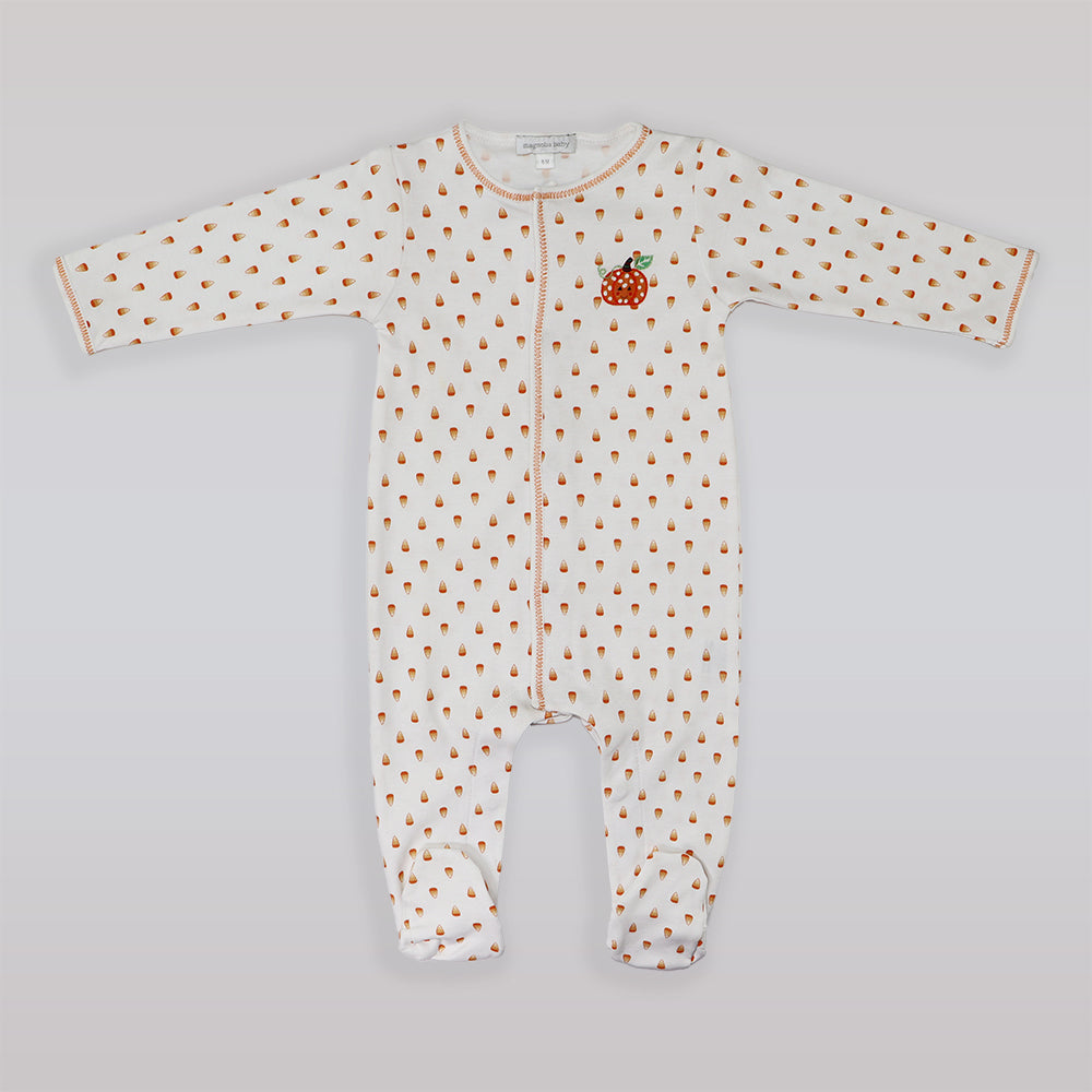 Magnolia Baby Embroidered Little Pumpkin Infant Footed Sleepsuit Orange