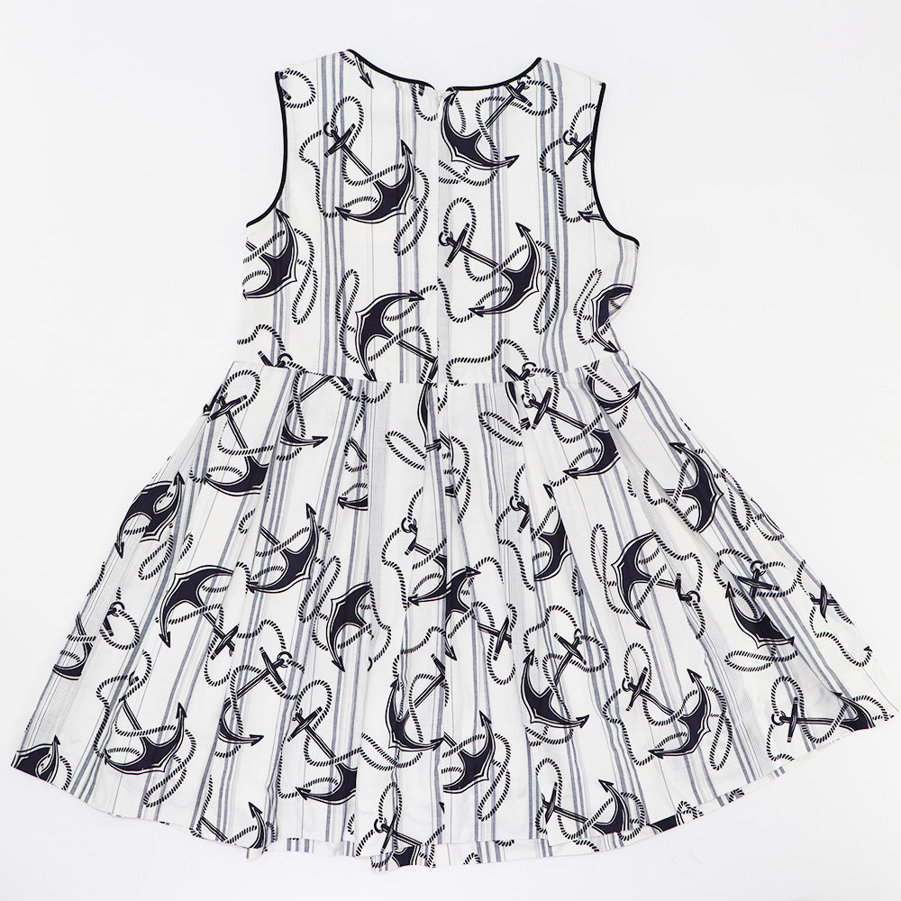 Rachel Riley Girls Ivory and Navy Maxi Anchor Print Dress