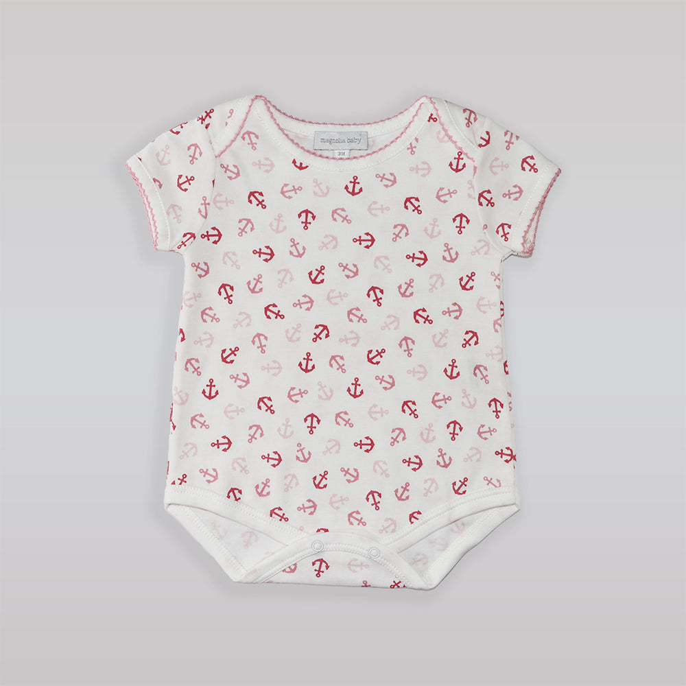 Magnolia Baby Anchors Away Pink Cotton Baby Footie Romper