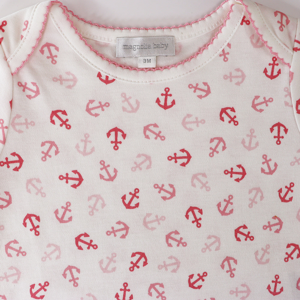 Magnolia Baby Anchors Away Pink Cotton Baby Footie Romper