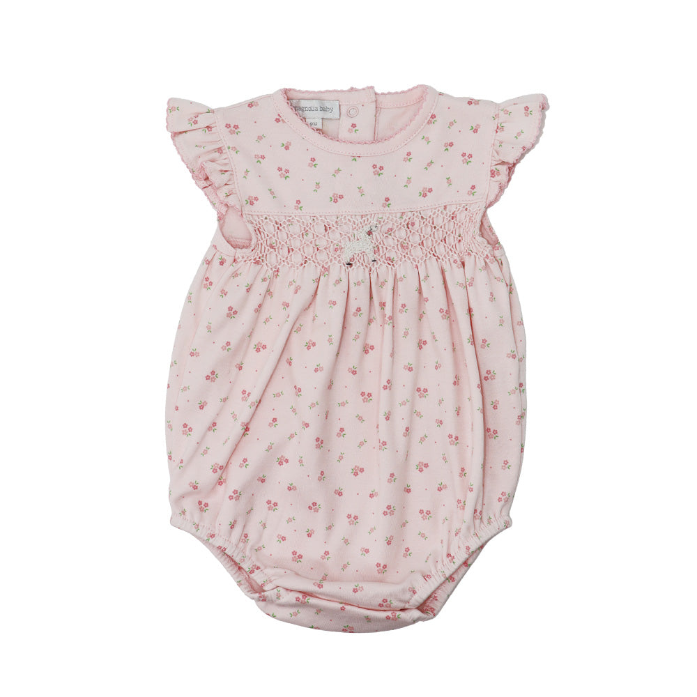 Magnolia Baby Little Lamb Smocked Pink White Cotton Baby Romper