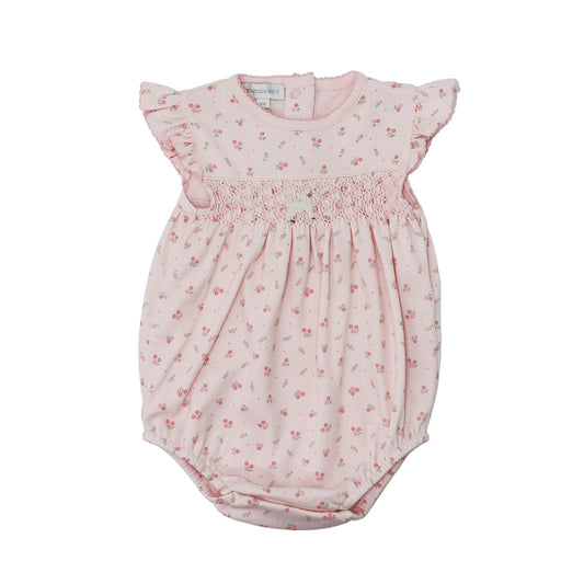 Magnolia Baby Little Lamb Smocked Pink White Cotton Baby Romper