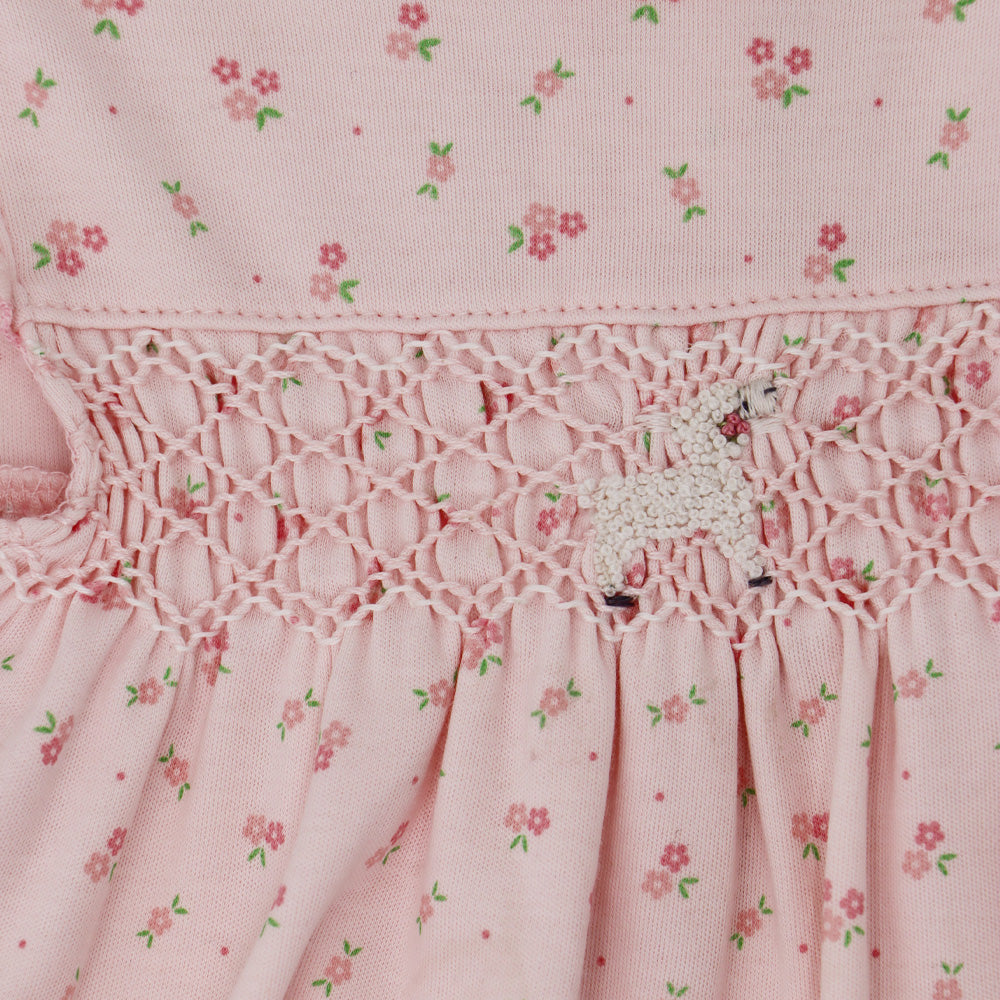 Magnolia Baby Little Lamb Smocked Pink White Cotton Baby Romper