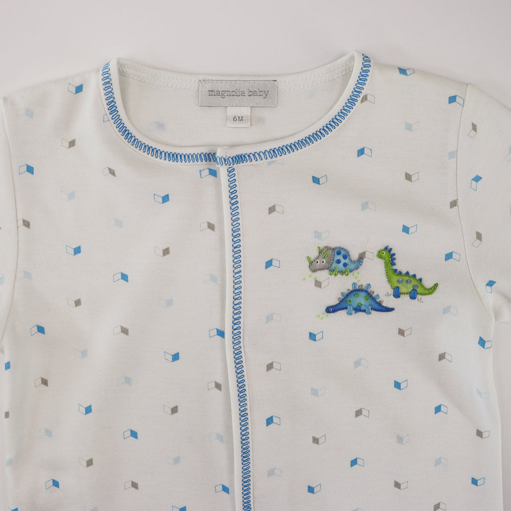 Magnolia Baby Dino Mite Blue Embroidered Pima Cotton Footie
