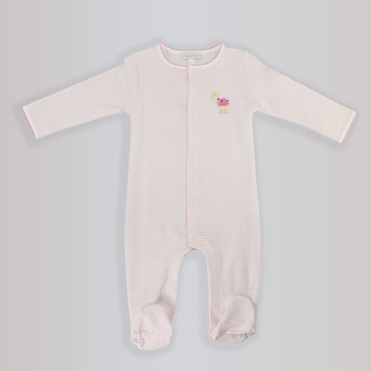 Magnolia Baby Blue Counting Sheep Embroidered Cotton Baby Footie