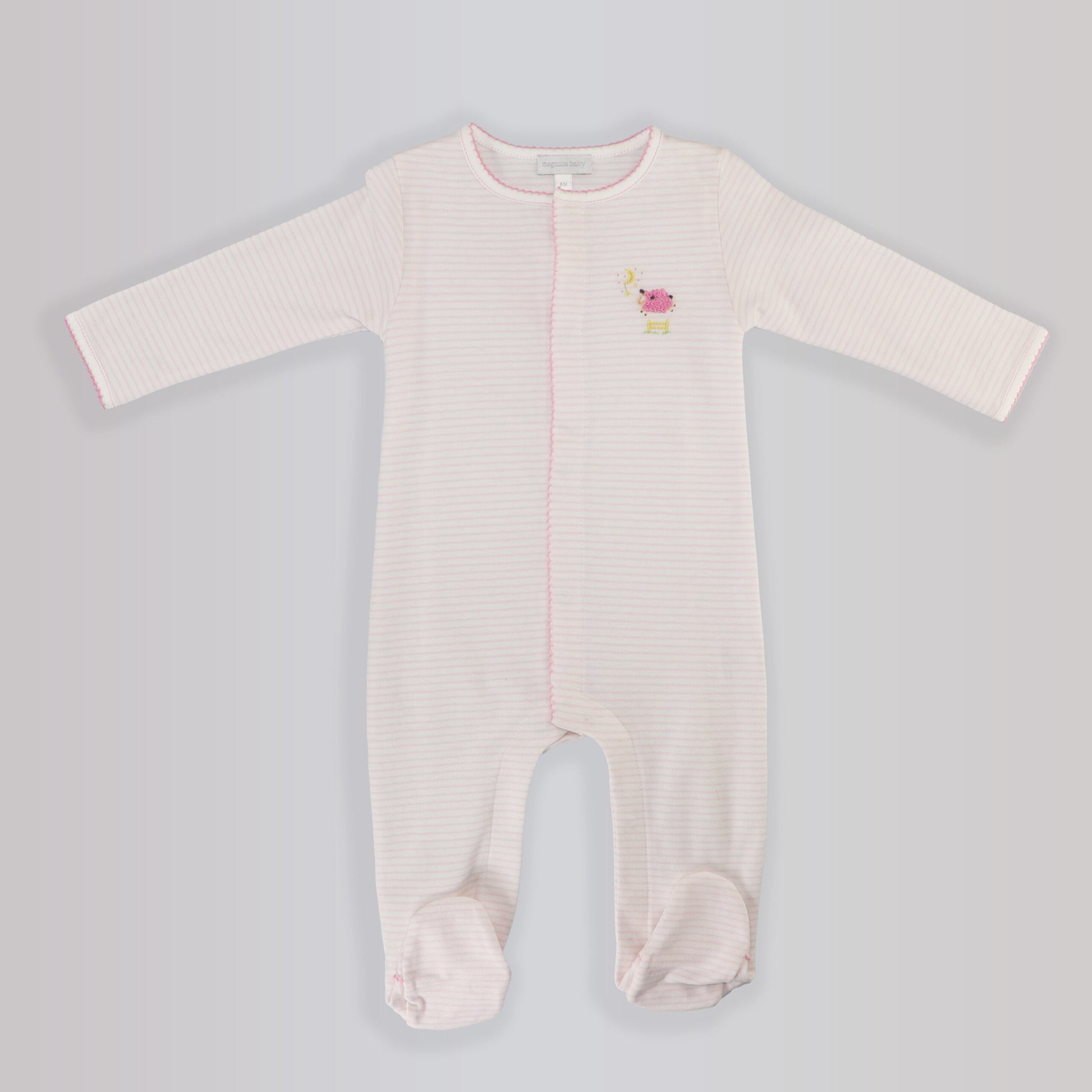 Magnolia Baby Blue Counting Sheep Embroidered Cotton Baby Footie