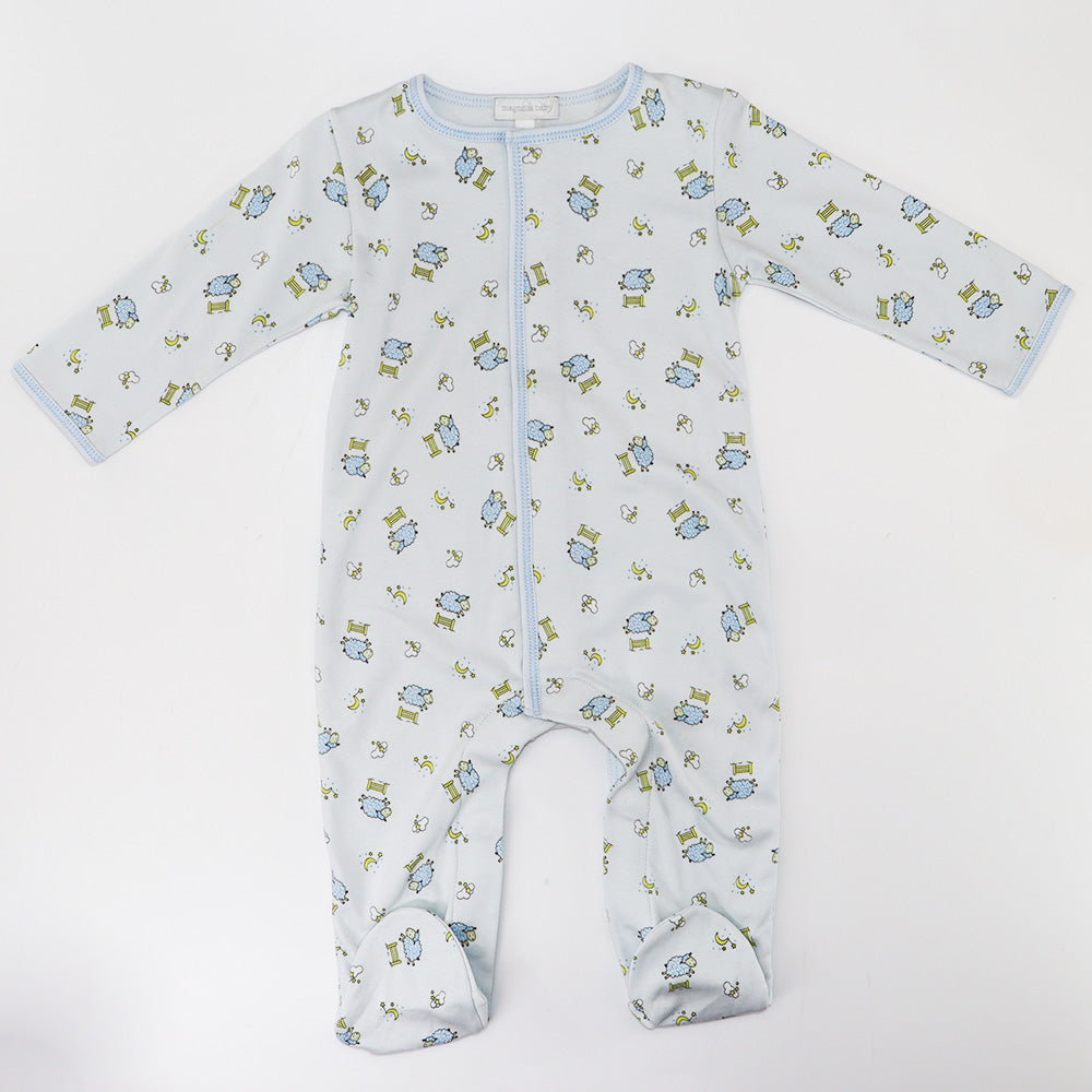Magnolia Baby Blue Counting Sheep Print Soft Pima Cotton Footie