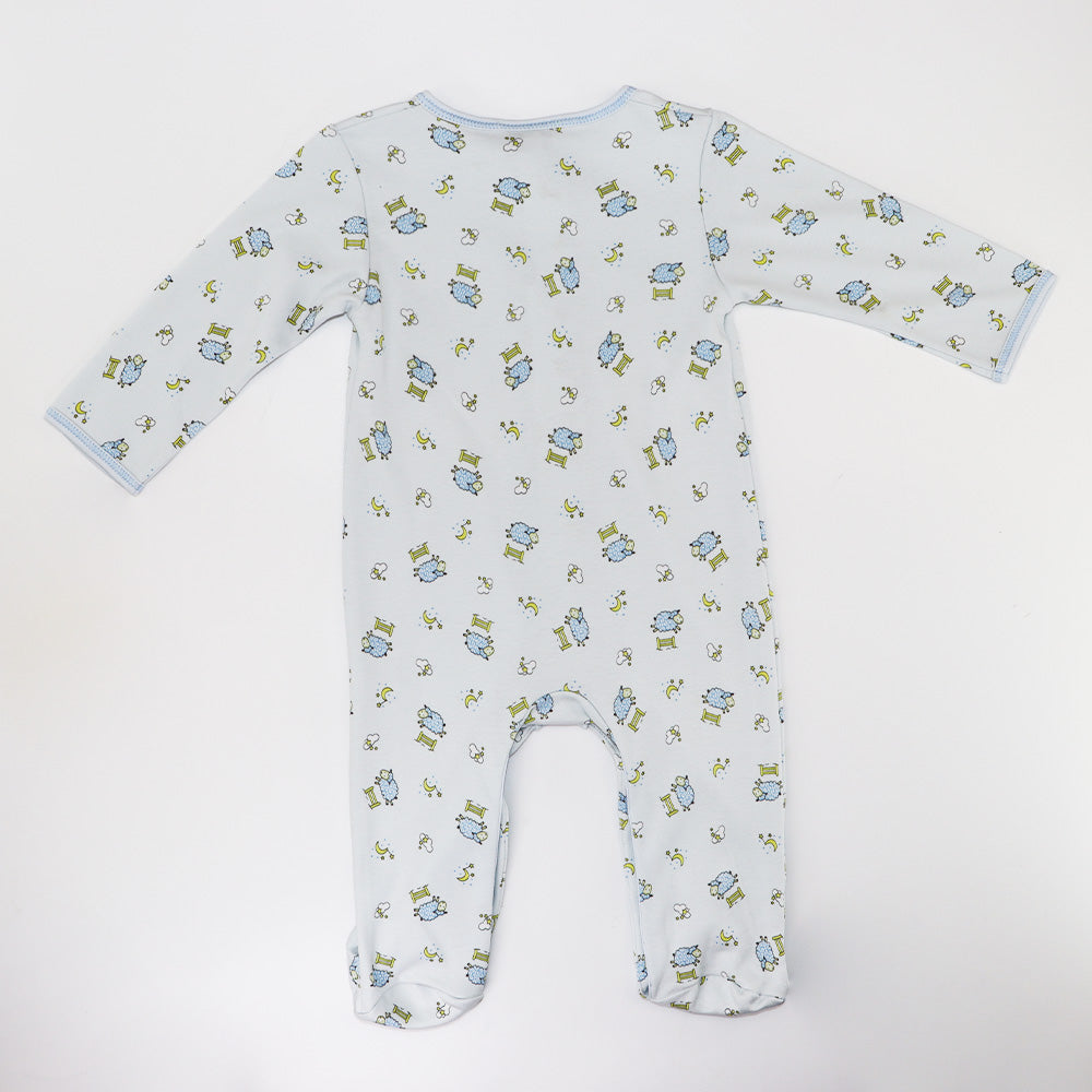 Magnolia Baby Blue Counting Sheep Print Soft Pima Cotton Footie