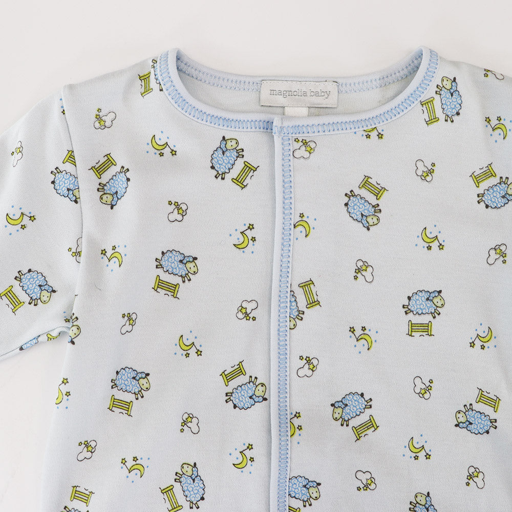 Magnolia Baby Blue Counting Sheep Print Soft Pima Cotton Footie