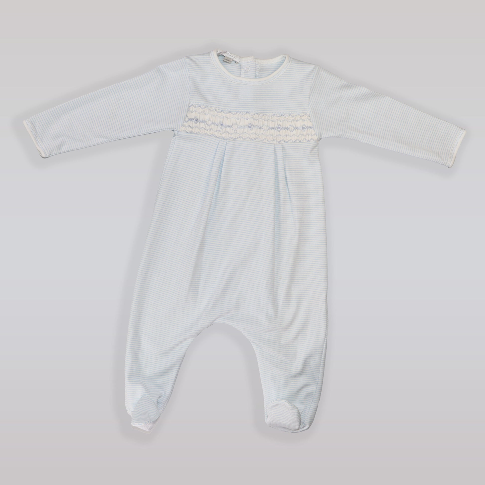Magnolia Baby Blue Striped Smocked Pima Cotton Baby Footie