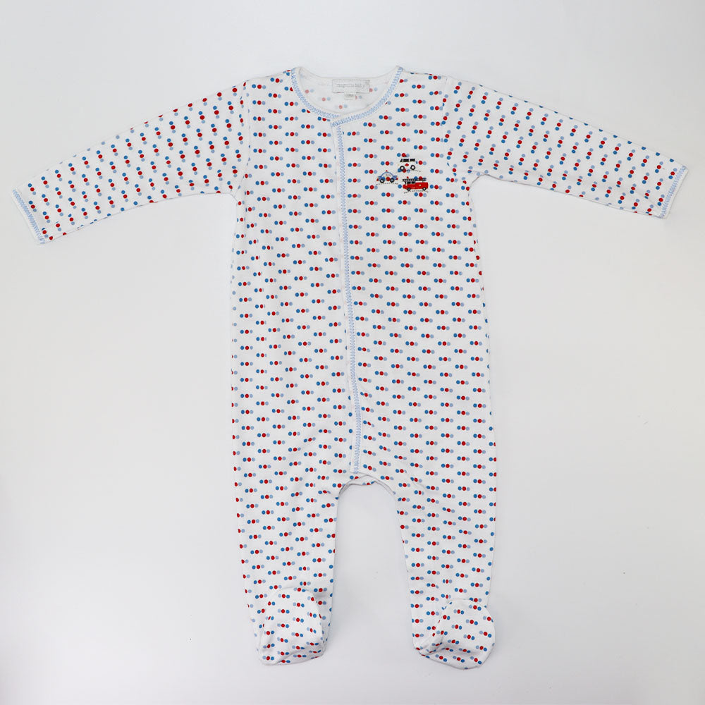 Magnolia Baby Blue Emergency Vehicle Embroidered Long Sleeve Footie