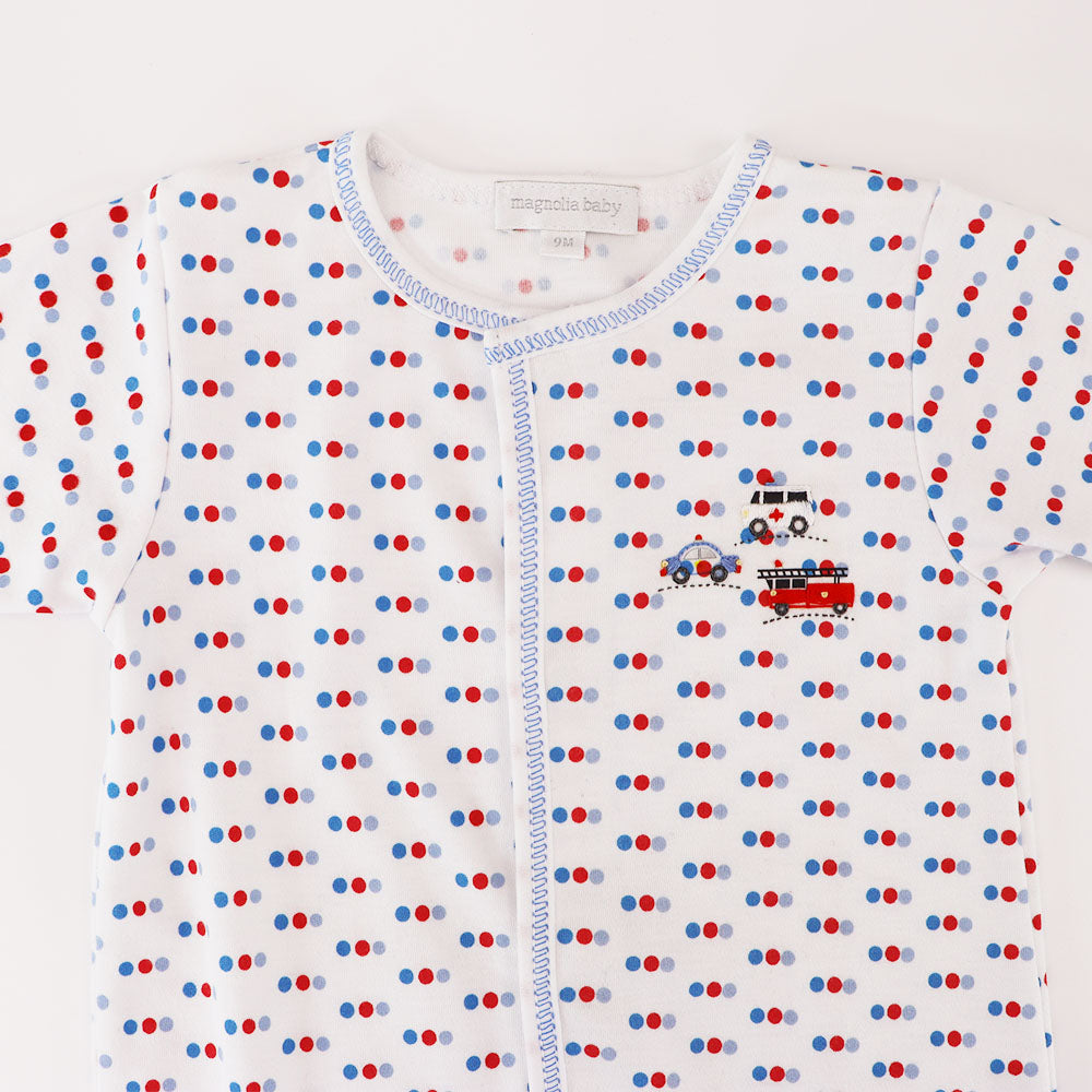 Magnolia Baby Blue Emergency Vehicle Embroidered Long Sleeve Footie
