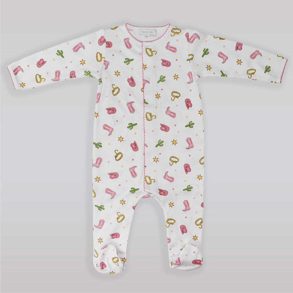 Magnolia Baby Western Fun Embroidered Blue Cotton Baby Footie