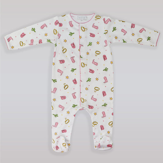 Magnolia Baby Western Fun Embroidered Blue Cotton Baby Footie