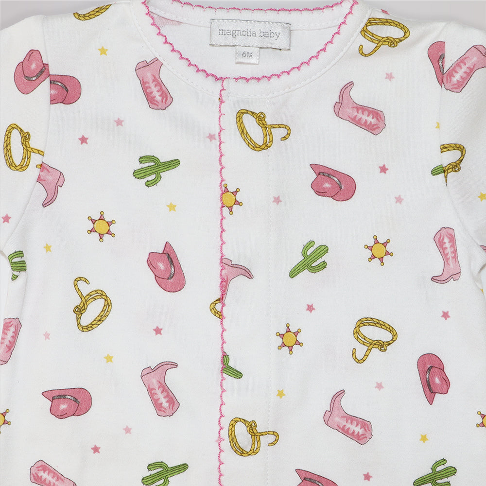 Magnolia Baby Western Fun Embroidered Blue Cotton Baby Footie