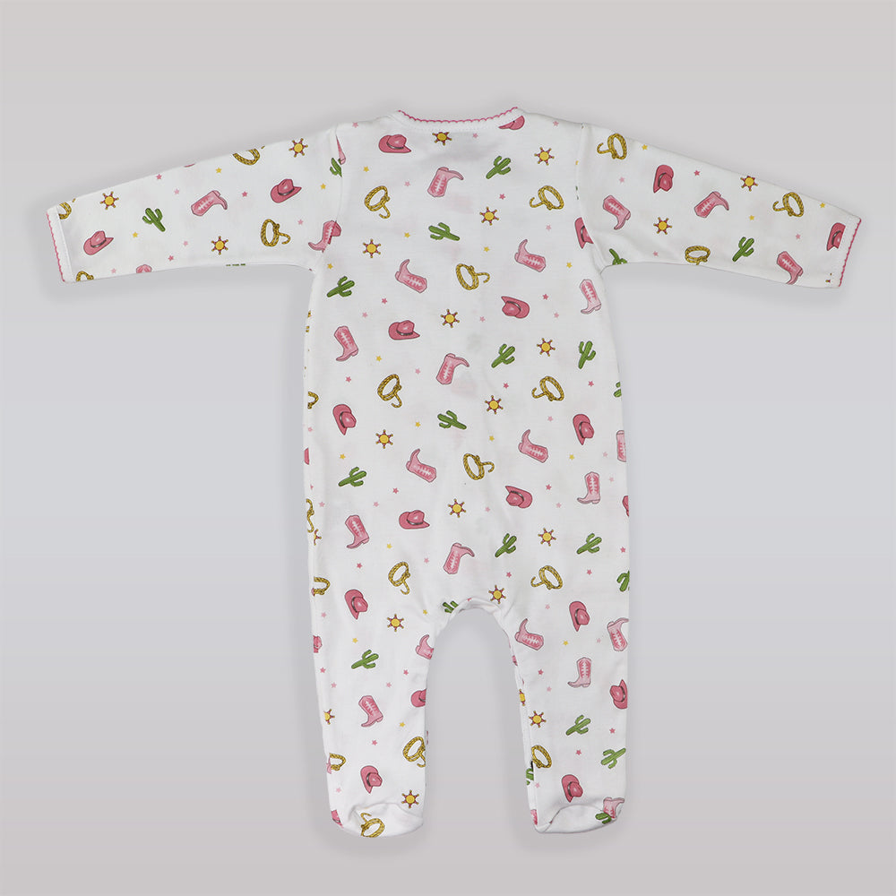 Magnolia Baby Western Fun Print Pink Cotton Footie Sleepsuit