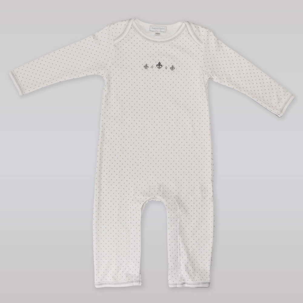 Magnolia Baby Fleur de Lis Long Sleeve Pima Cotton Romper