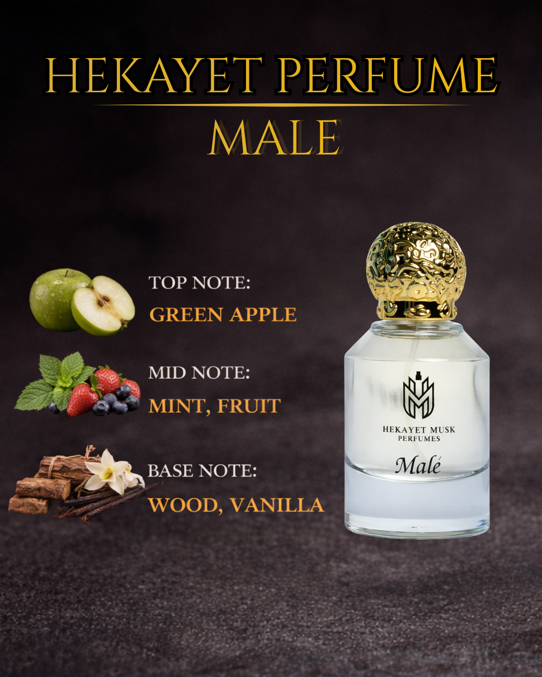 Hekayet Male Eau de Parfum 80ml – Green Apple Mint Woody Vanilla Perfume for Men | Long Lasting Fresh Luxury Fragrance