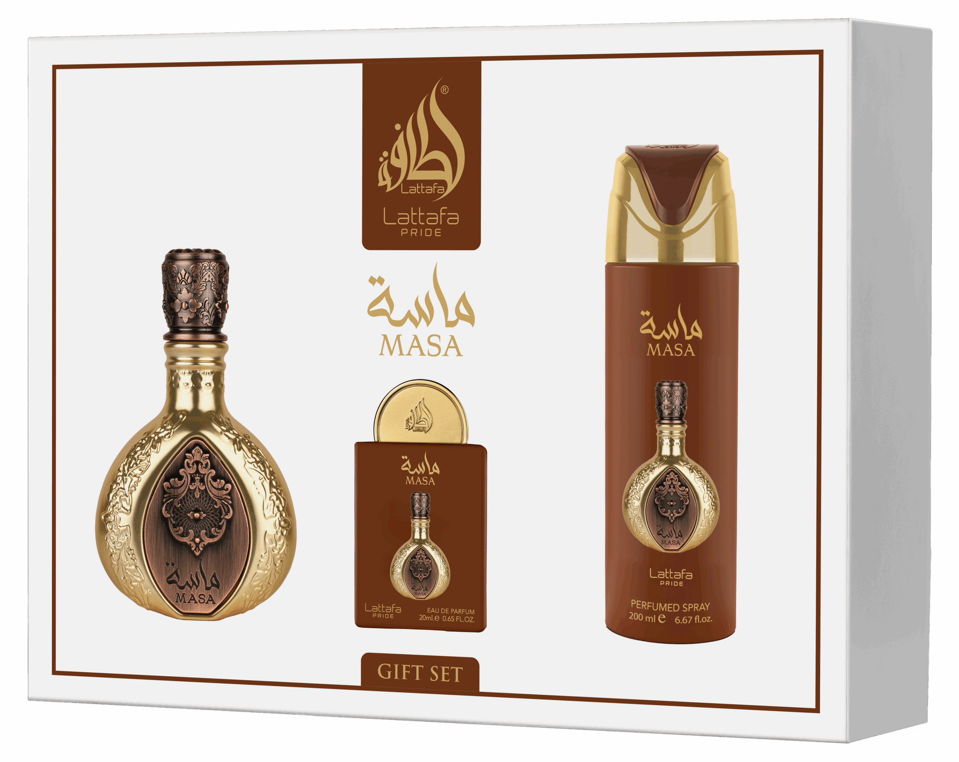 Lattafa Pride Masa Luxury Three Piece Fragrance Gift Set