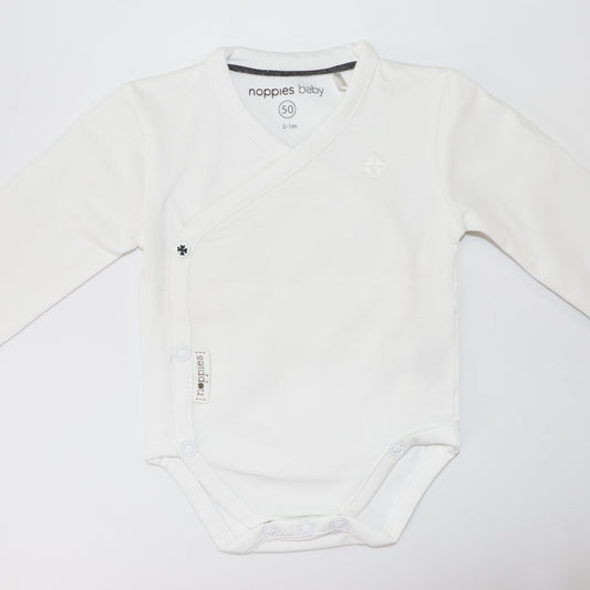 Soft Noppies Baby White Long Sleeve Crossover Wrap Bodysuit