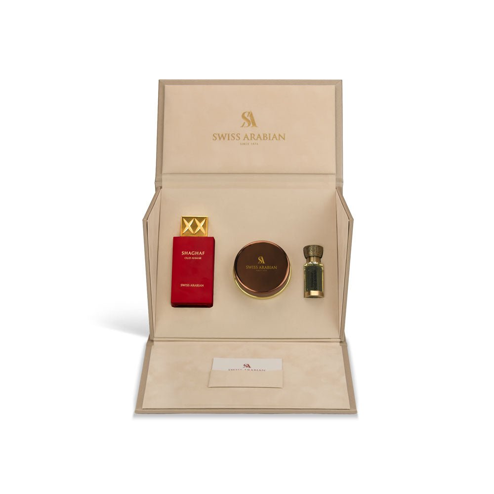 Shaghaf Oud Ahmar Fragrance Gift Set with Perfume and Muattar