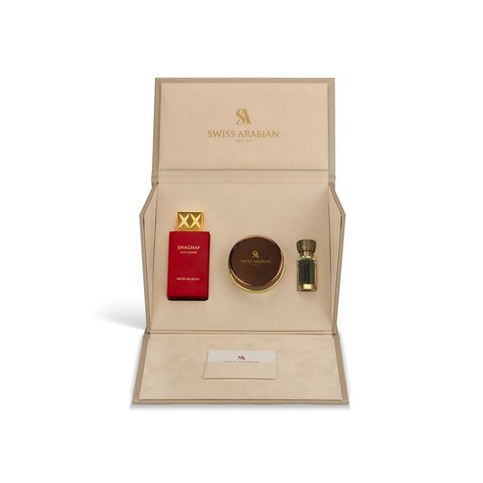Shaghaf Oud Ahmar Fragrance Gift Set with Perfume and Muattar
