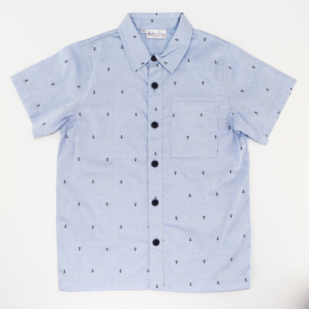 Rachel Riley Boys Blue Oxford Anchor Shirt Premium Cotton Top