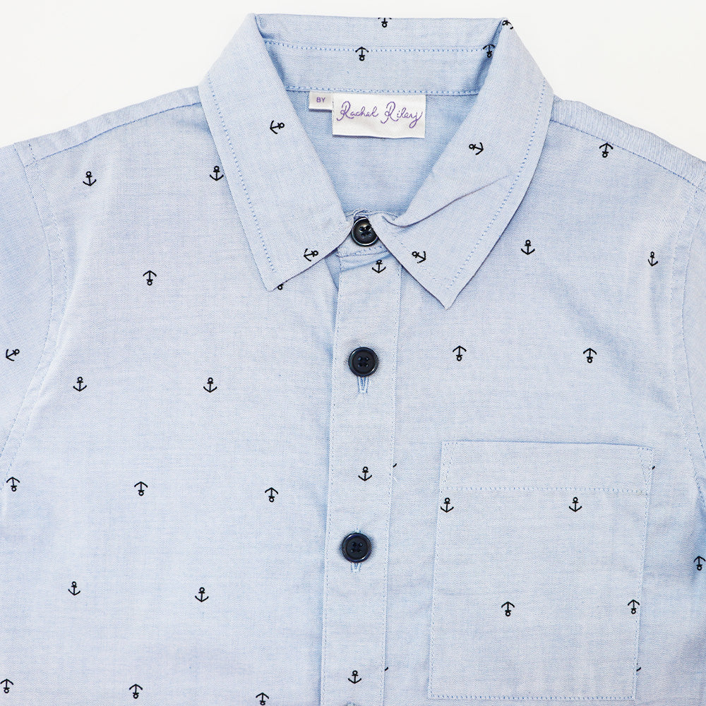 Rachel Riley Boys Blue Oxford Anchor Shirt Premium Cotton Top