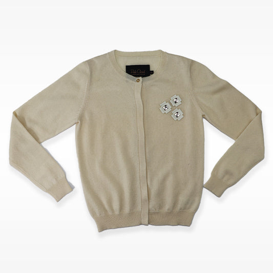 Elegant Pale Cloud Bloom Knit Cardigan in Ecru Ivory Finish