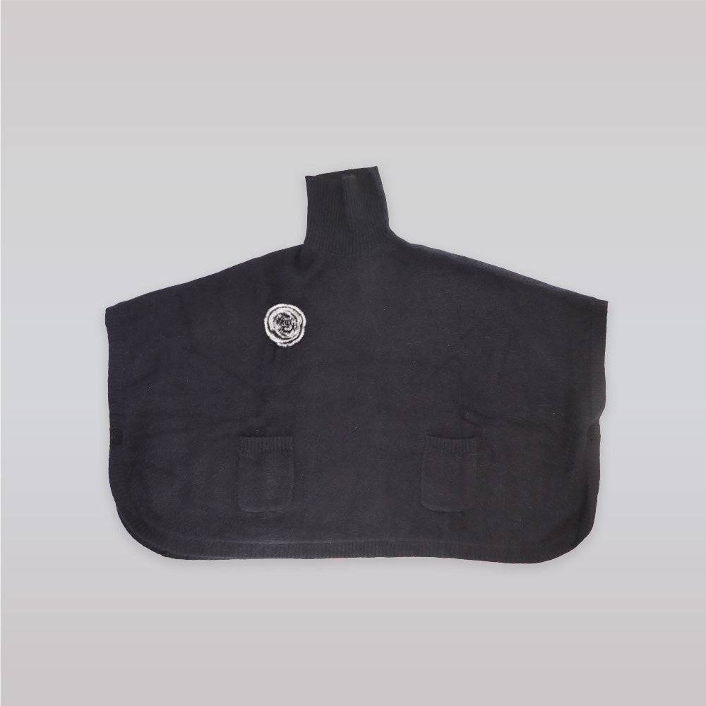 Pale Cloud Girls Ume Stylish Black Knit Poncho Cape Outerwear