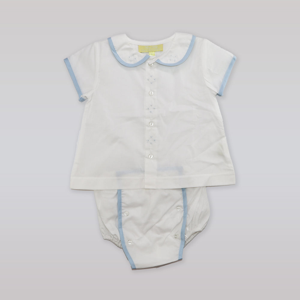 Pixie Lily Blue Trimmed Boy's Cotton Diaper Set 6 Months