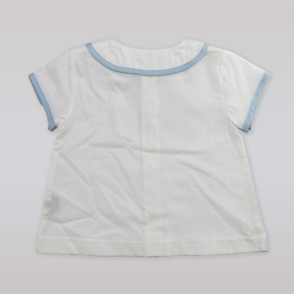 Pixie Lily Blue Trimmed Boy's Cotton Diaper Set 6 Months