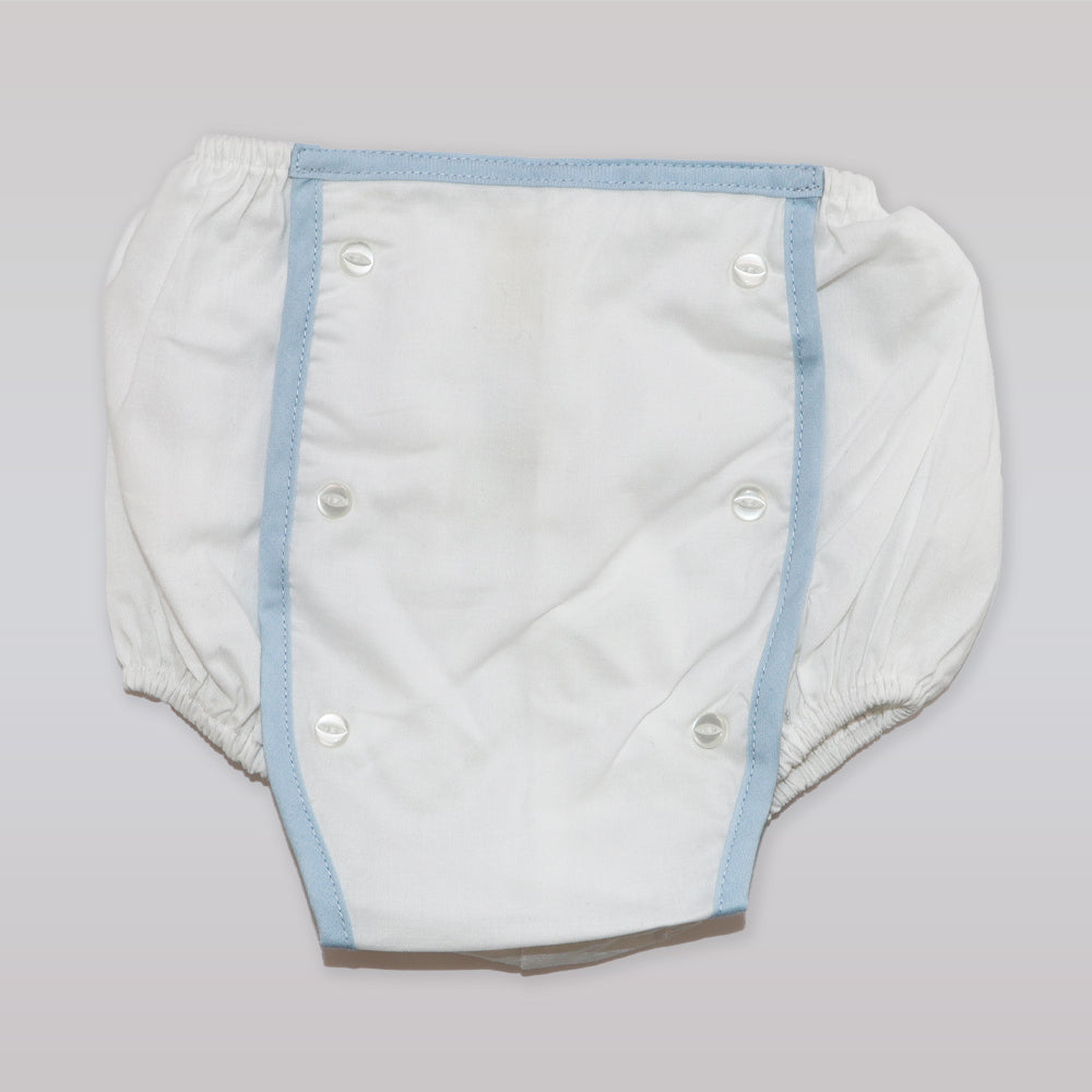Pixie Lily Blue Trimmed Boy's Cotton Diaper Set 6 Months