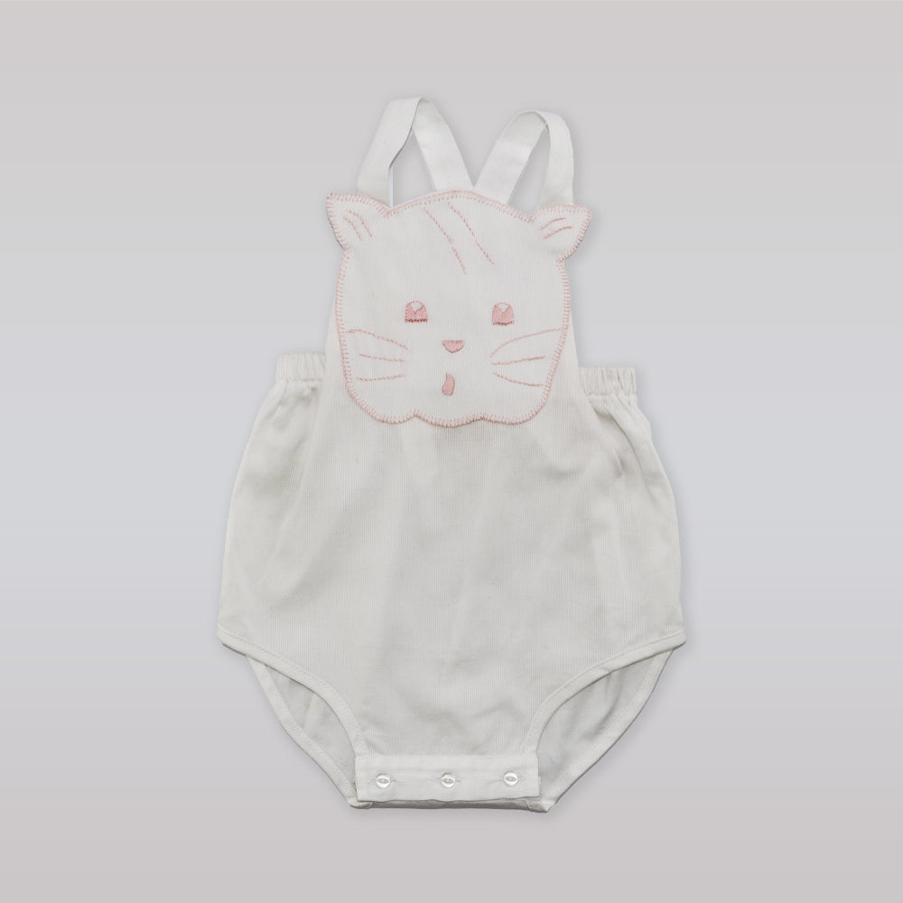 Pixie Lily White and Pink Kitty Print Cotton Baby Sunsuit