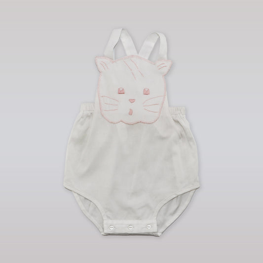 Pixie Lily White and Pink Kitty Print Cotton Baby Sunsuit