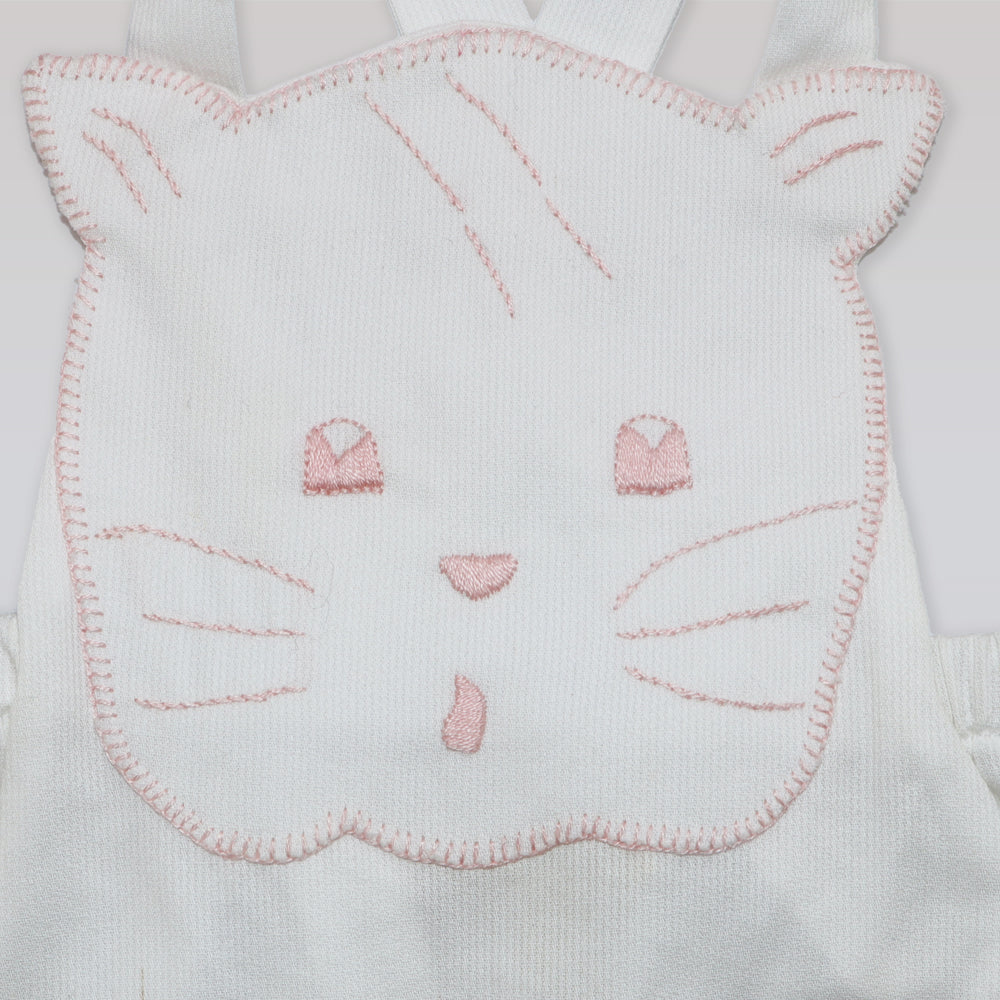 Pixie Lily White and Pink Kitty Print Cotton Baby Sunsuit
