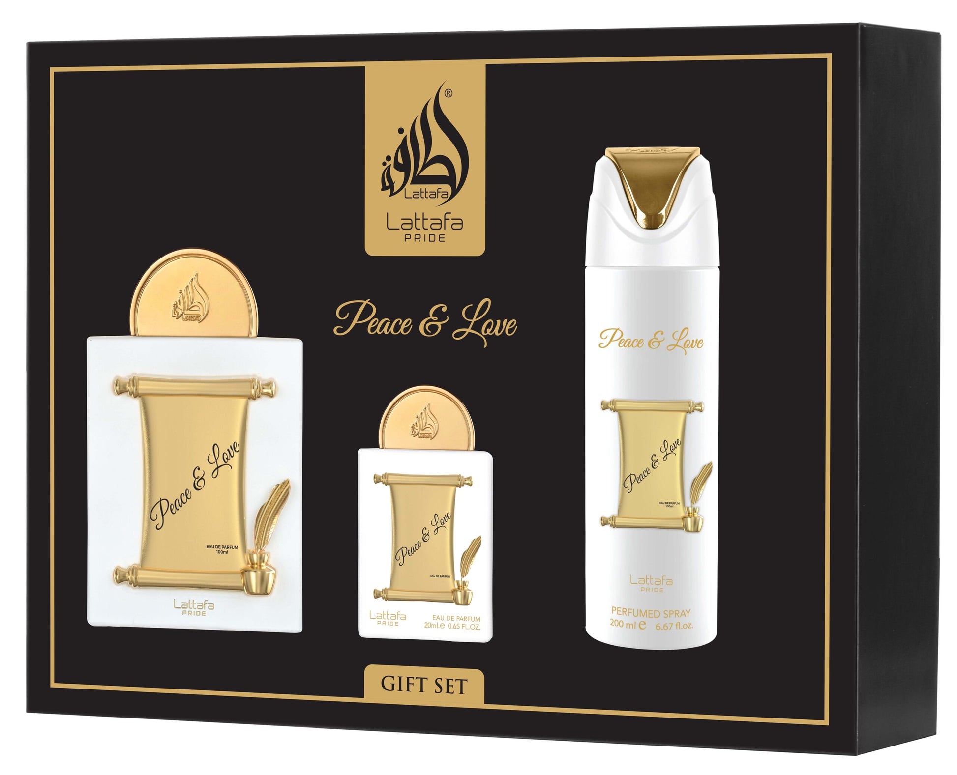 Lattafa Pride Peace and Love Luxury 3-Piece Fragrance Gift Set