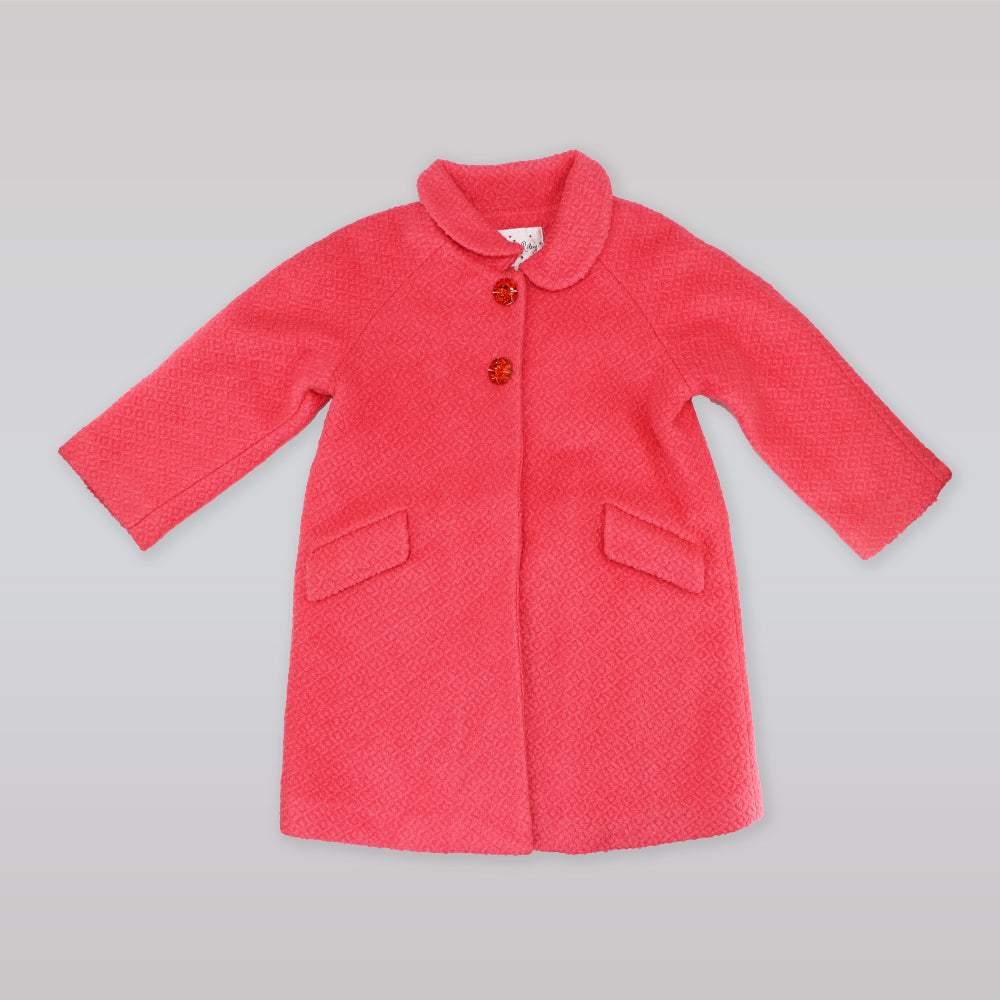 Rachel Riley Girls Poppy Red Boucle Coat with Velvet Trim