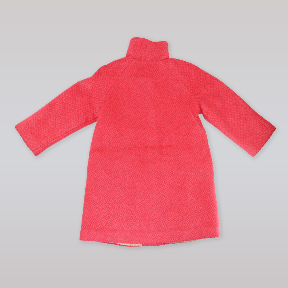 Rachel Riley Girls Poppy Red Boucle Coat with Velvet Trim