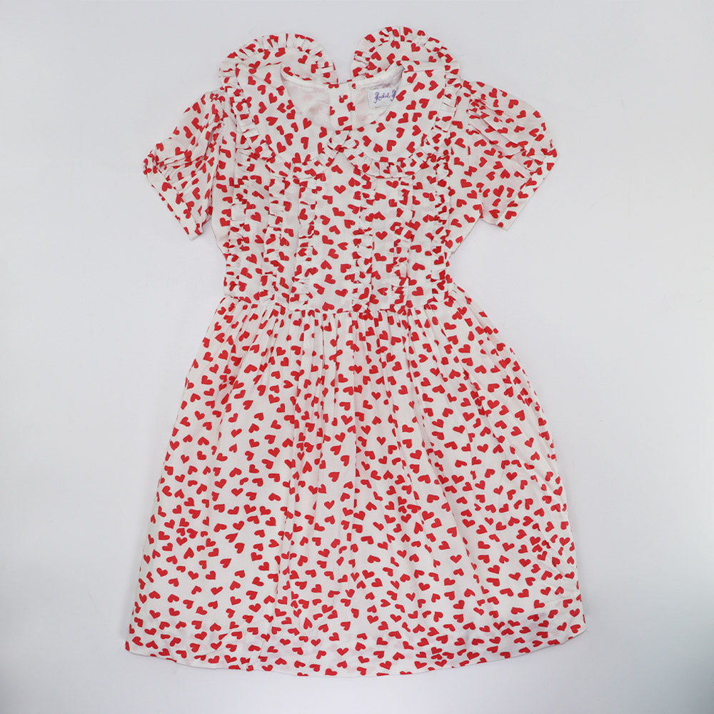Rachel Riley Girls Poppy Ivory Heart Frill Cotton Floral Dress