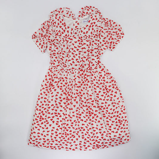 Rachel Riley Girls Poppy Ivory Heart Frill Cotton Floral Dress