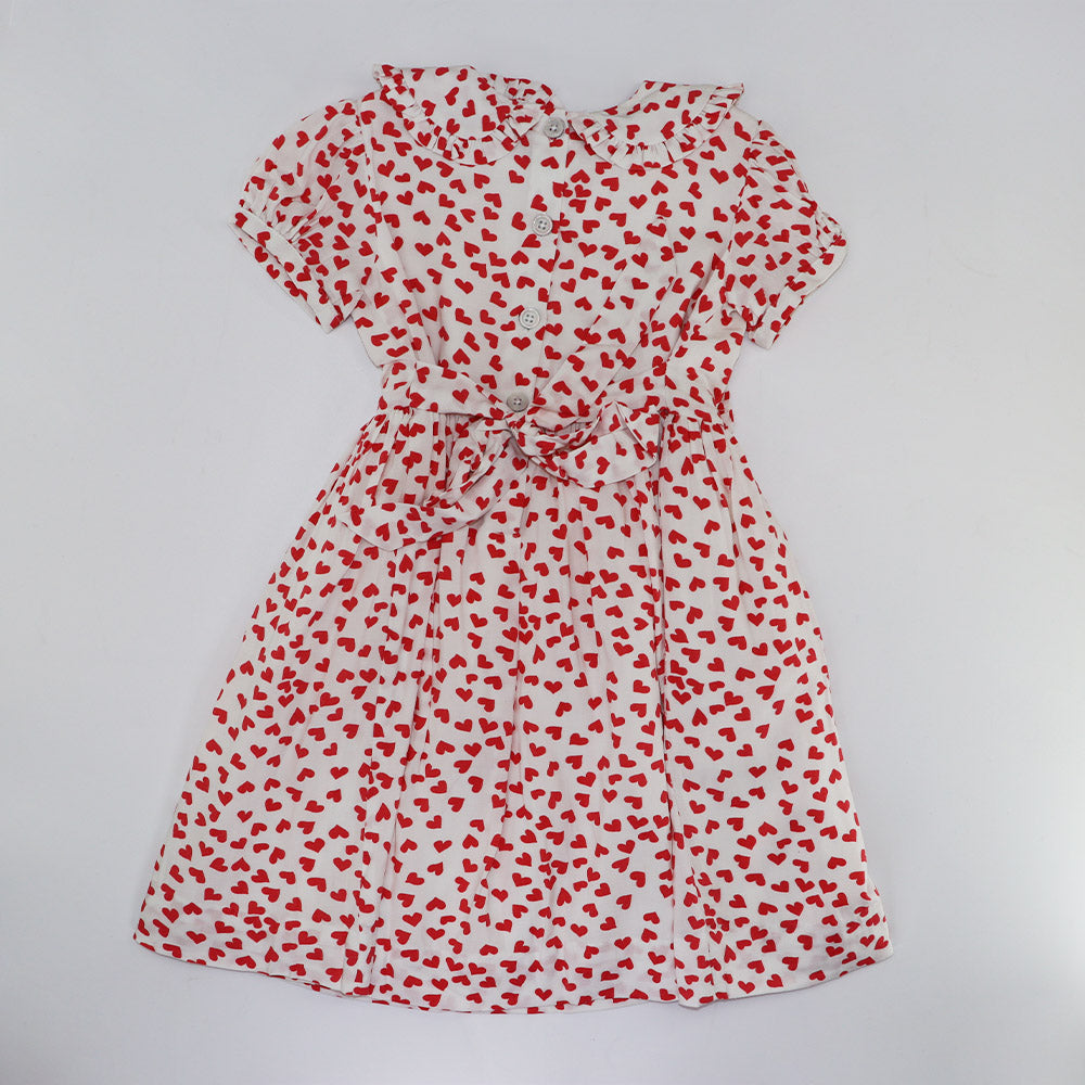 Rachel Riley Girls Poppy Ivory Heart Frill Cotton Floral Dress