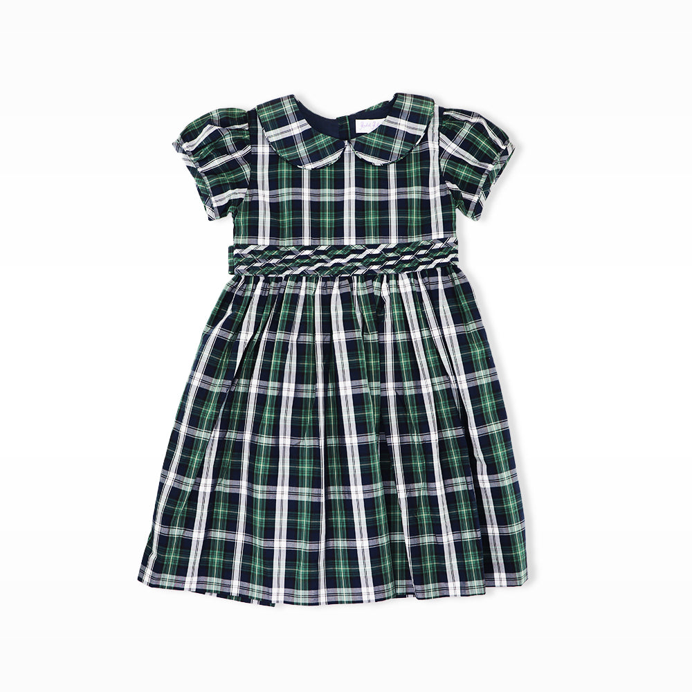 Rachel Riley Girls Navy Green Classic Tartan Plaid Party Dress