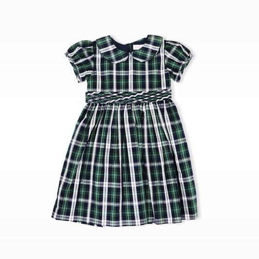 Rachel Riley Girls Navy Green Classic Tartan Plaid Party Dress