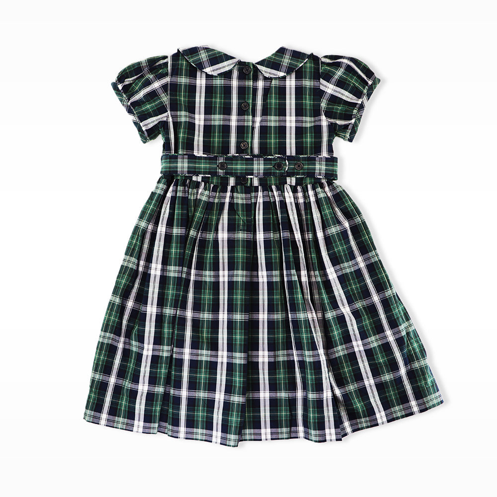 Rachel Riley Girls Navy Green Classic Tartan Plaid Party Dress