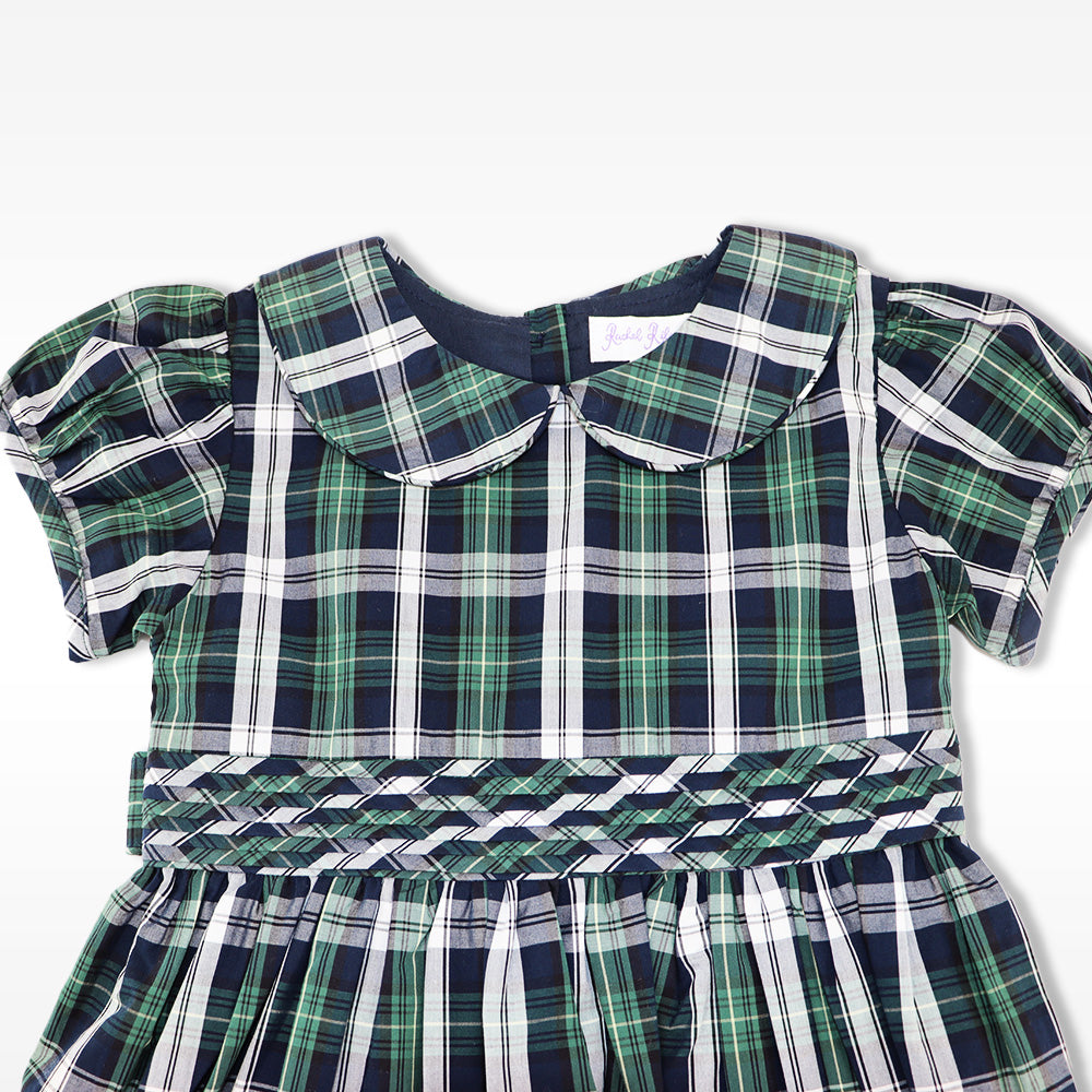 Rachel Riley Girls Navy Green Classic Tartan Plaid Party Dress