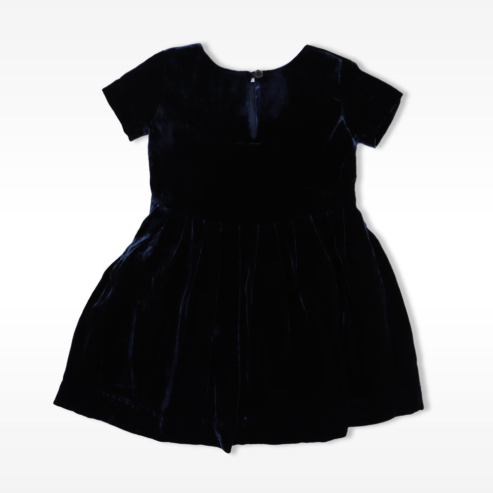 Rachel Riley Girls Navy Blue Velvet Party Dress with Bow